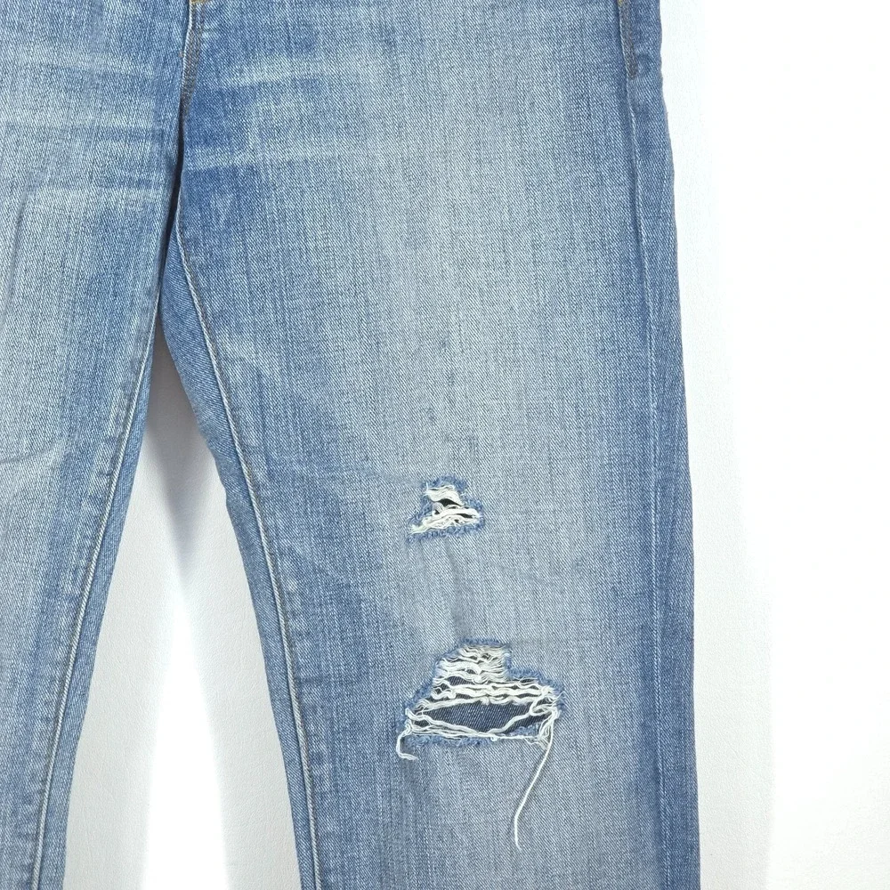 J Crew Distressed Jeans Women's 27 (Fit 30x30) Light Wash Stretch Denim Whiskers